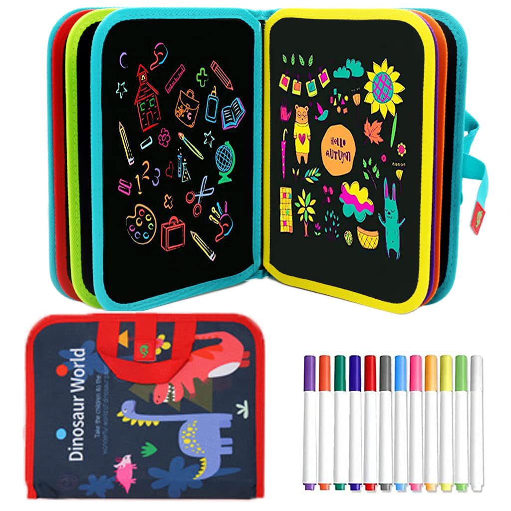 PATPAT Erasable Doodle Book for Kids Big Size, Magical Drawing Book 14 Pages Reusable Drawing Pads with 12 Water-Soluble Chalk Markers, Portable Busy Board Drawing Board for Kids Boys Girls PATPAT Erasable Doodle Book for Kids Big Size, Magical Drawing Book 14 Pages Reusable Drawing Pads with 12 Water-Soluble Chalk Markers, Portable Busy Board Drawing Board for Kids Boys Girls